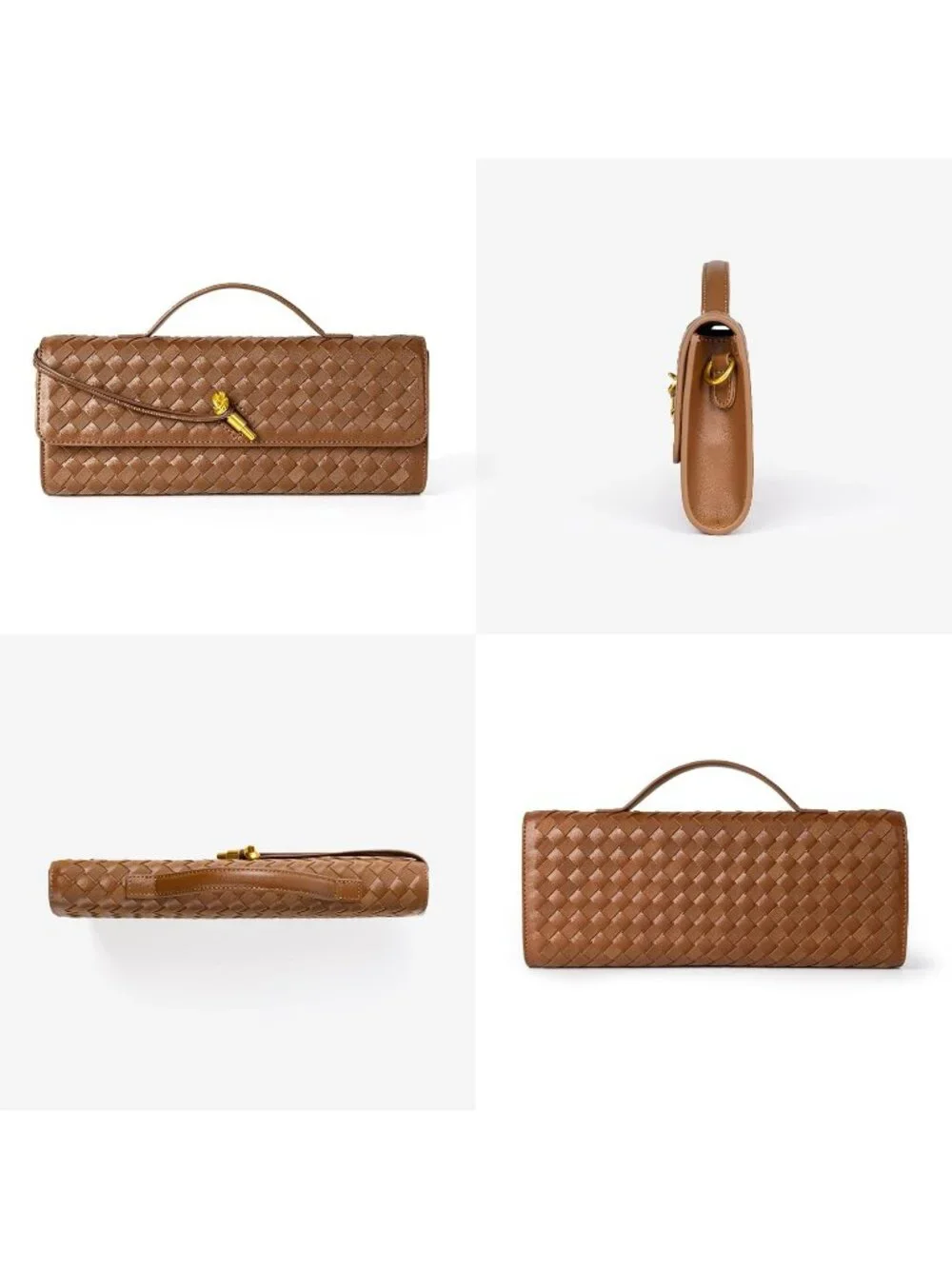 Women Chestnut Woven Leather Suede Woven Clutch Purse For Evening Crossbody Bag